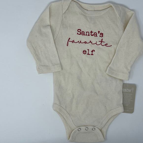 Tenth & Pine Santa's Favorite Elf Christmas Cream Red Baby Onesie 0-3 Months - Picture 2 of 6